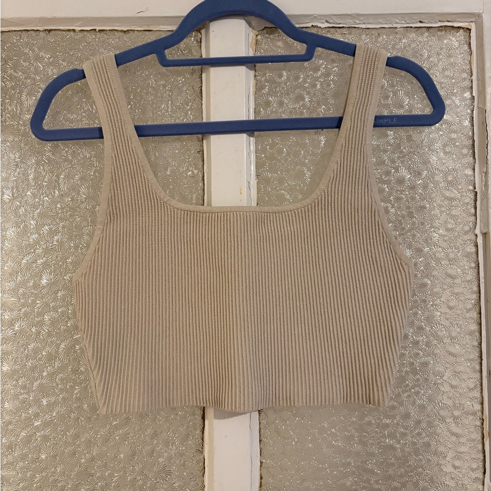 Aritzia Beige Ribbed Crop Top